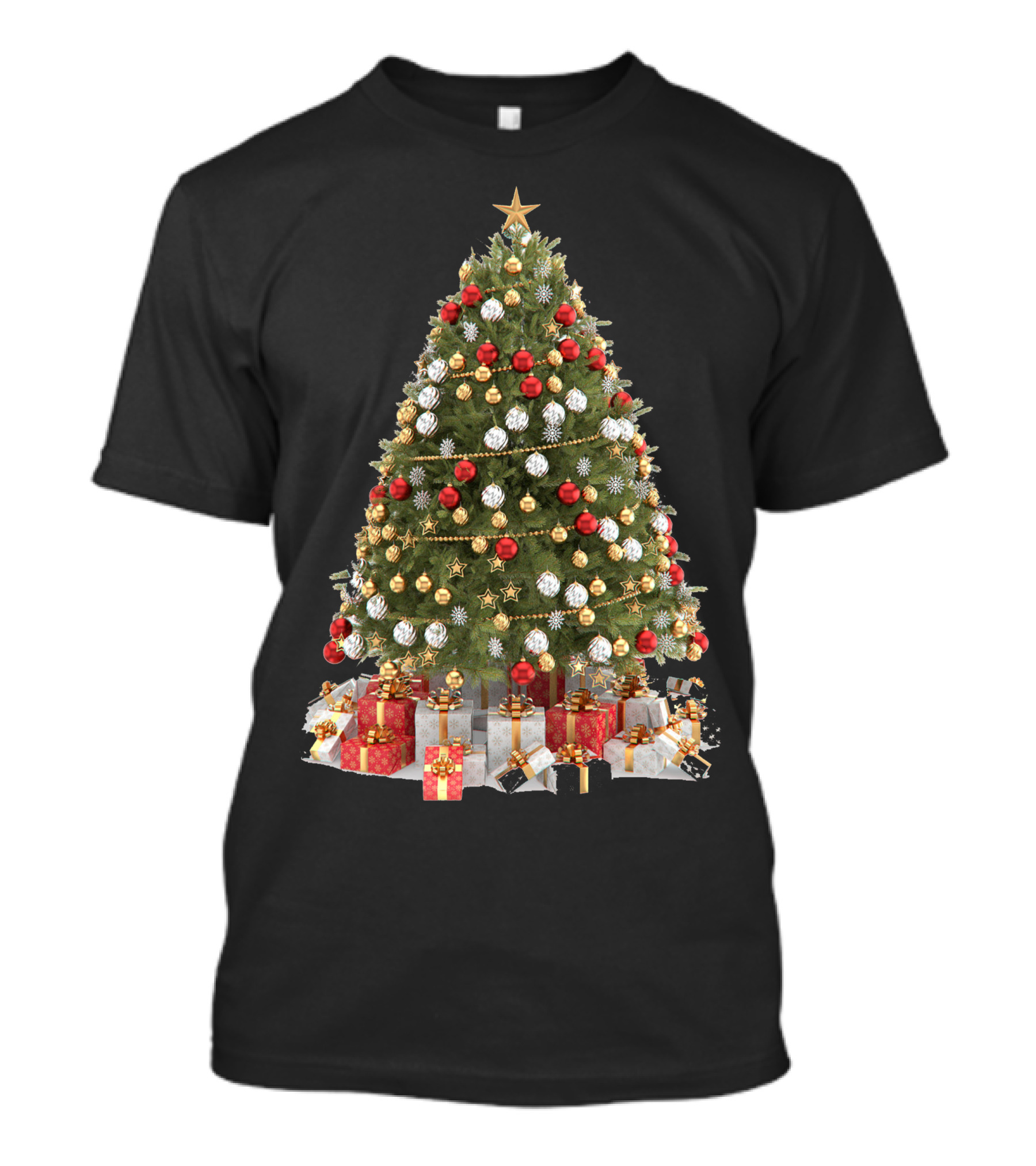 Christmas Tree Presents Gold And Red Baubles T-Shirt