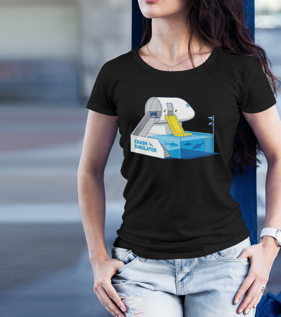 Crash Simulator Plane Slide Pool With Sharks T-Shirt