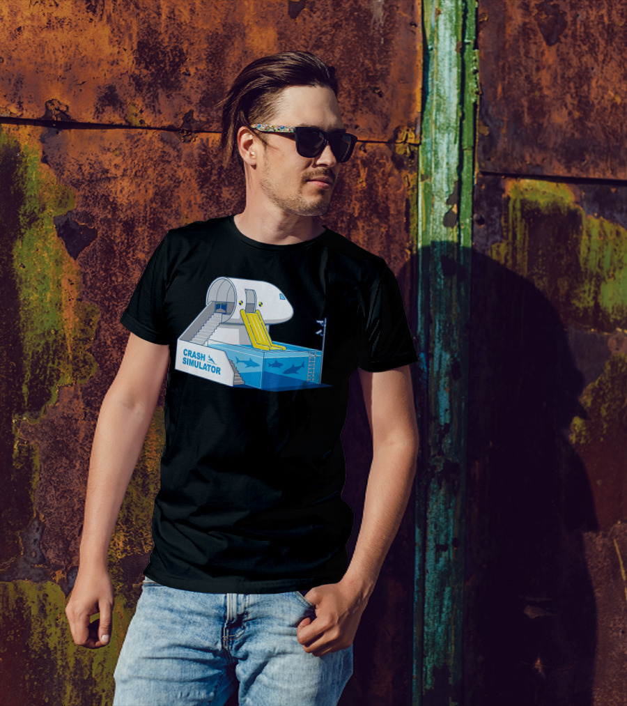 Crash Simulator Plane Slide Pool With Sharks T-Shirt