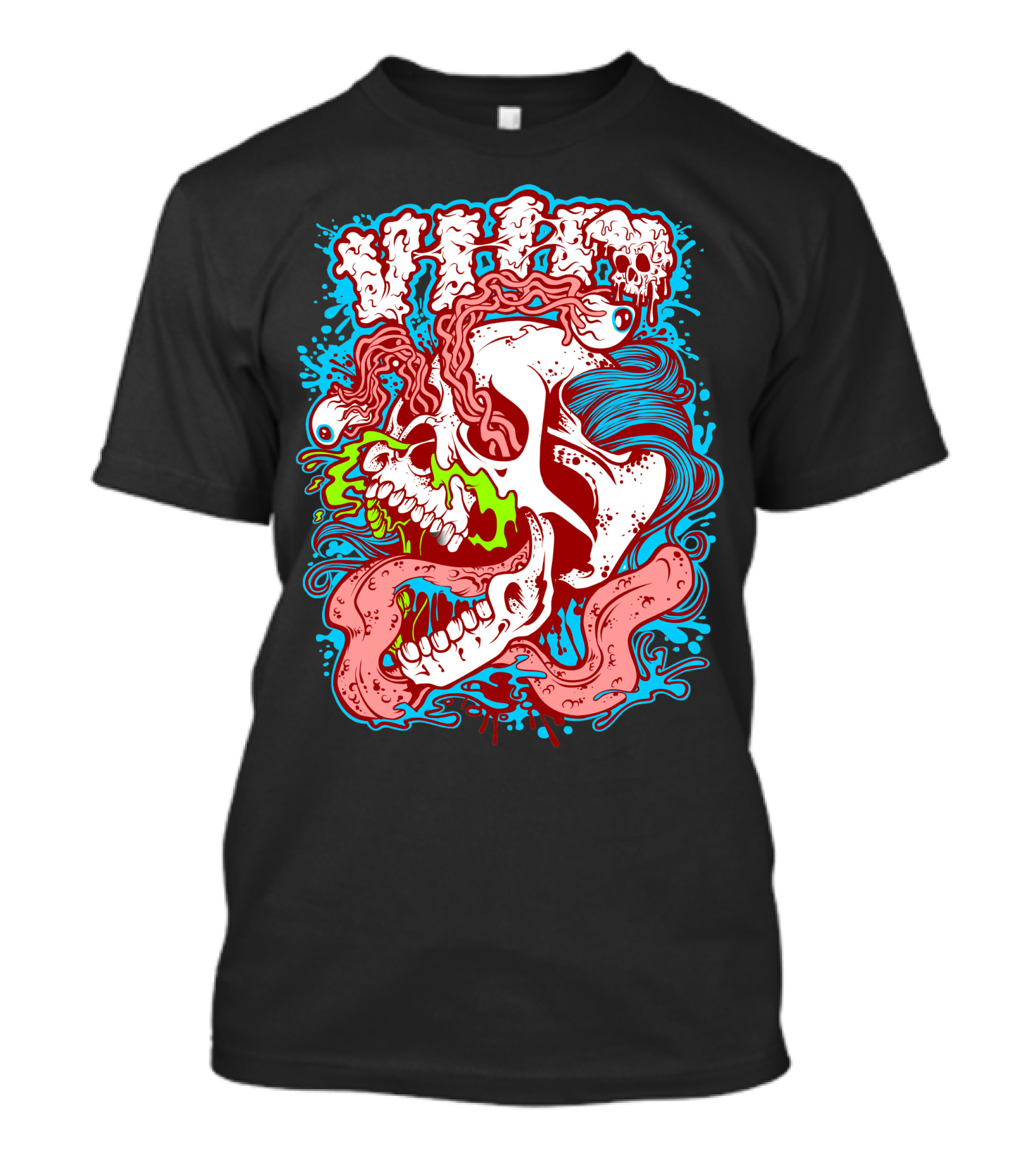 Dripping Wild Crazy Skull Multicolored T-Shirt