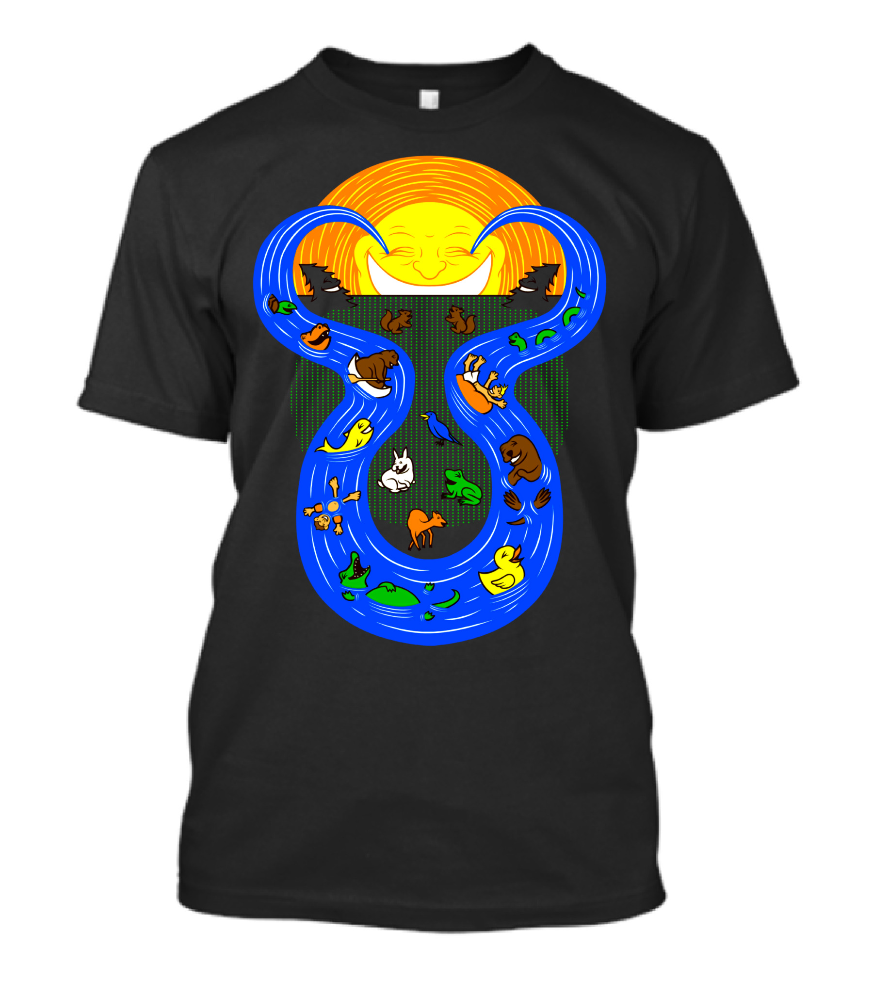 Cry Us A River Sun With Animals Flowing On Blue Streams T-Shirt