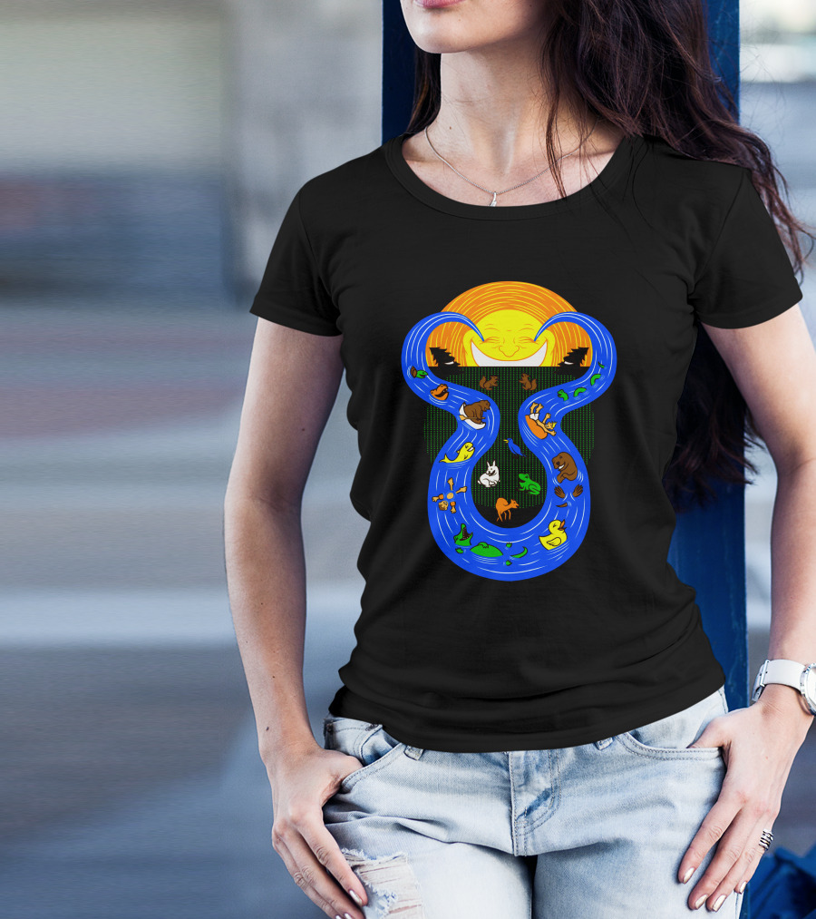 Cry Us A River Sun With Animals Flowing On Blue Streams T-Shirt