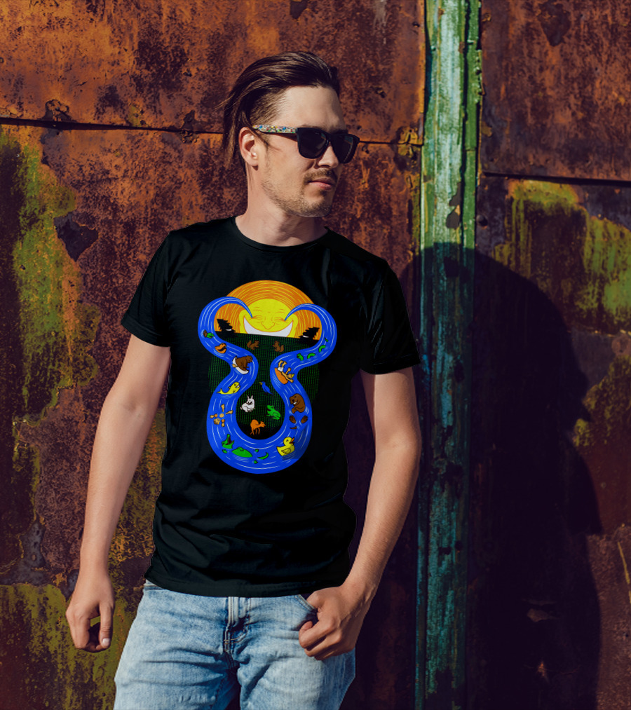 Cry Us A River Sun With Animals Flowing On Blue Streams T-Shirt