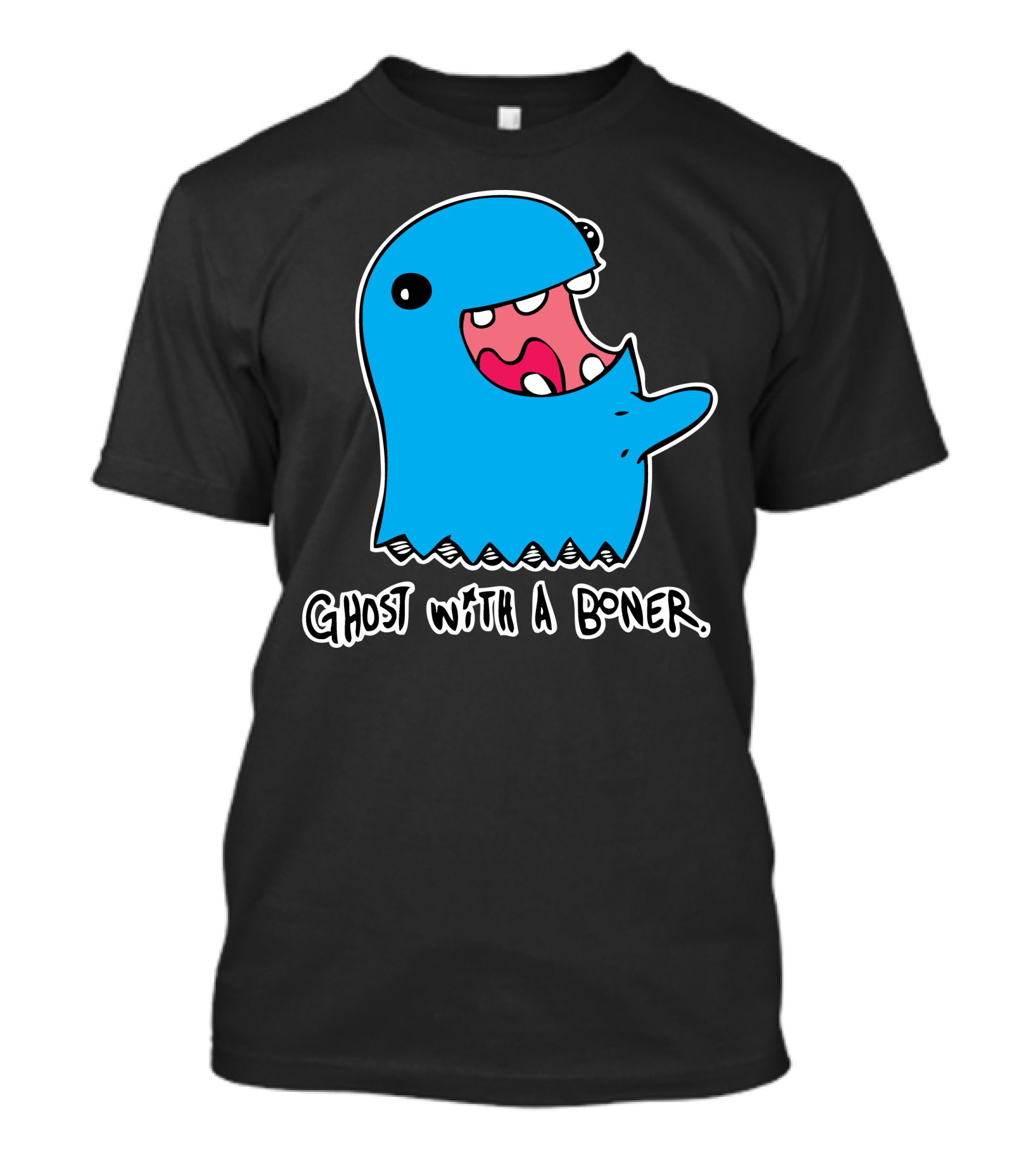 GHOST WITH A BONER Blue Cartoon Creature With Text T-Shirt