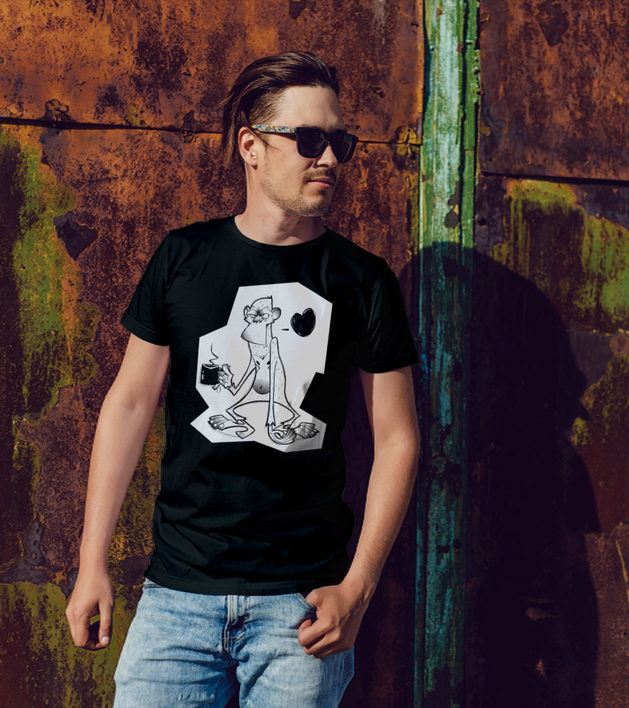 Grumpy Monkey With Coffee And Love Heart T-Shirt