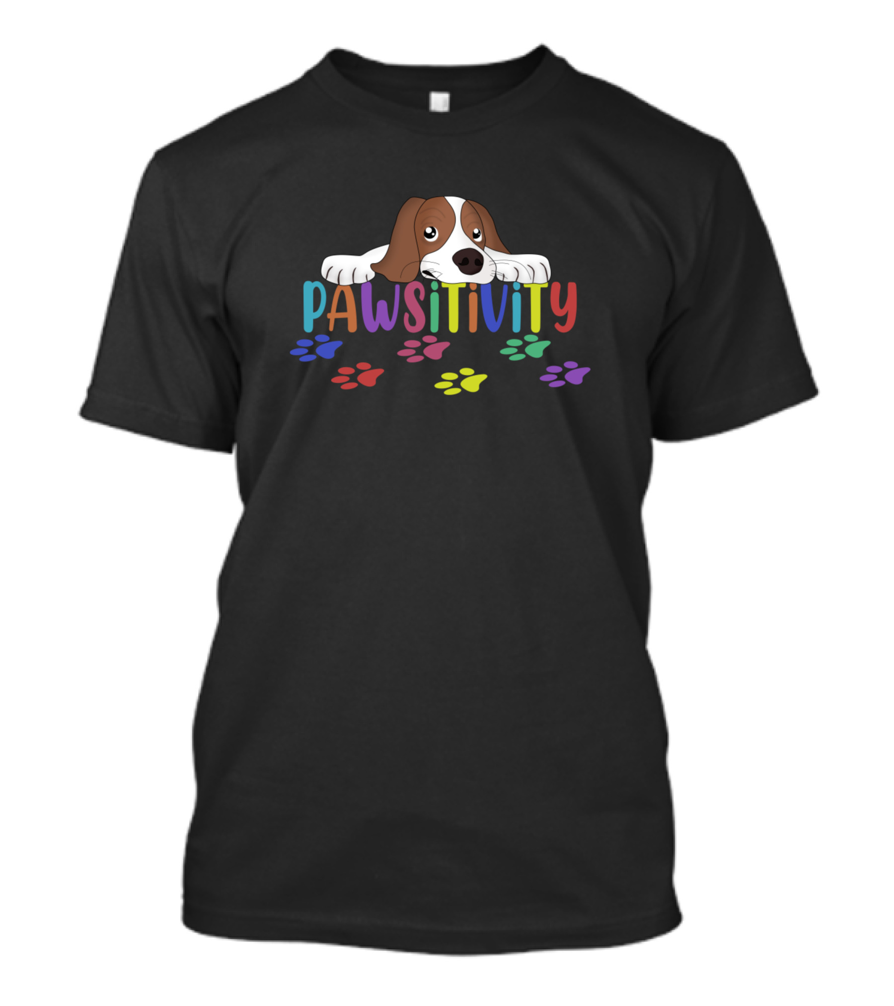 Pawsitivity Colorful Puppy Paws With Cute Little Puppy Lying On T-Shirt