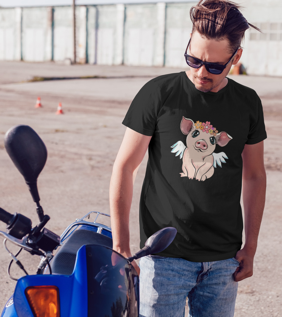Pig With Flower Crown And Angel Wings T-Shirt