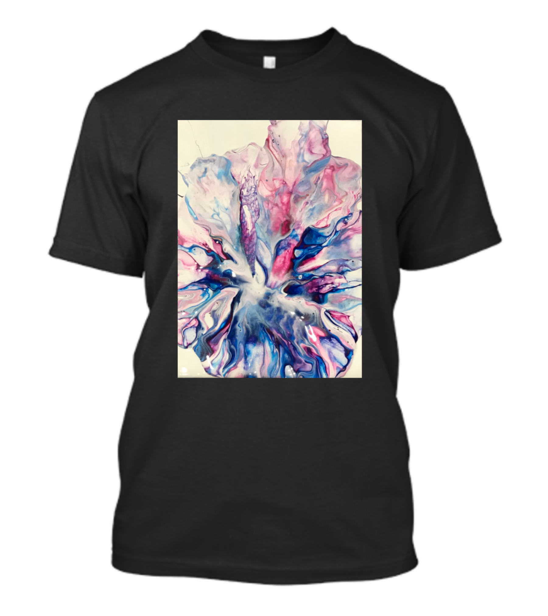 Pink Blue Leaf Fluid Art Canvas T-Shirt