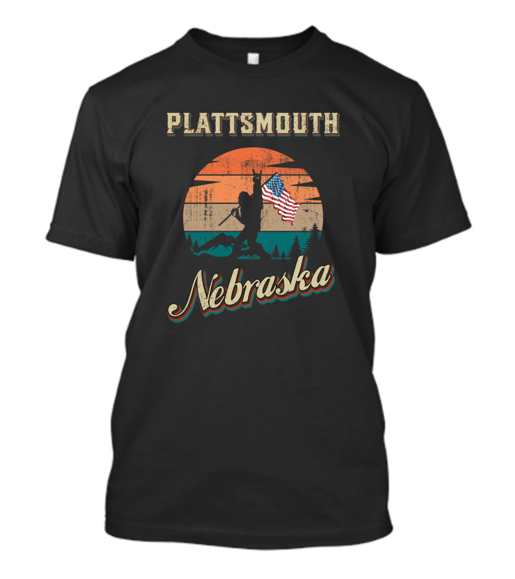 Plattsmouth Nebraska American Flag Landscape T-Shirt