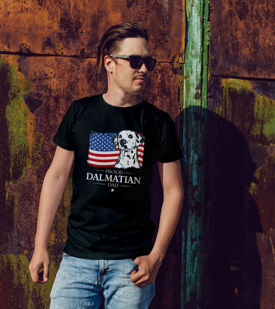 Proud Dalmatian Dad American Flag Patriotic Dog Dad T-Shirt