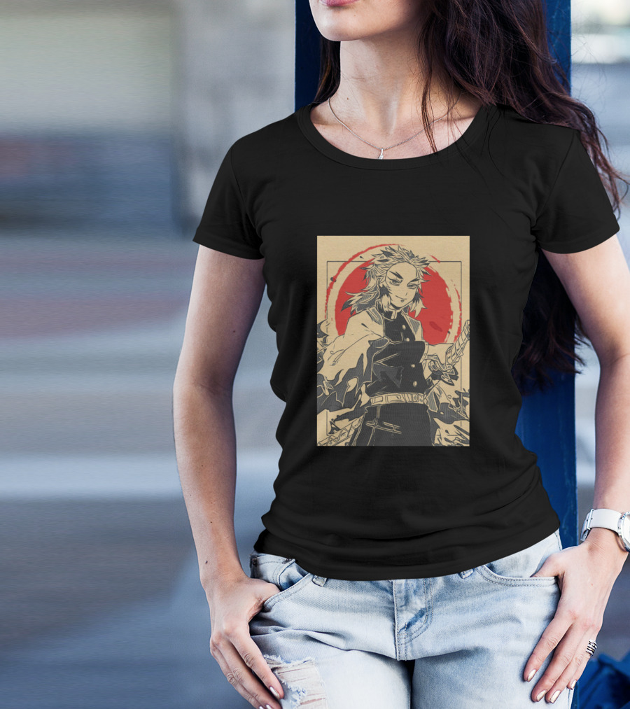 Rengoku Kyojuro Kimetsu No Yaiba Demon Slayer Red Sun Background T-Shirt