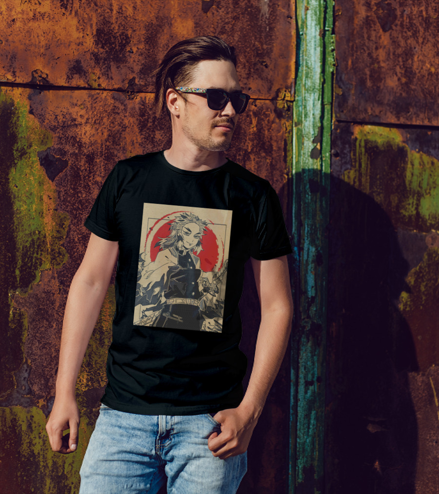 Rengoku Kyojuro Kimetsu No Yaiba Demon Slayer Red Sun Background T-Shirt