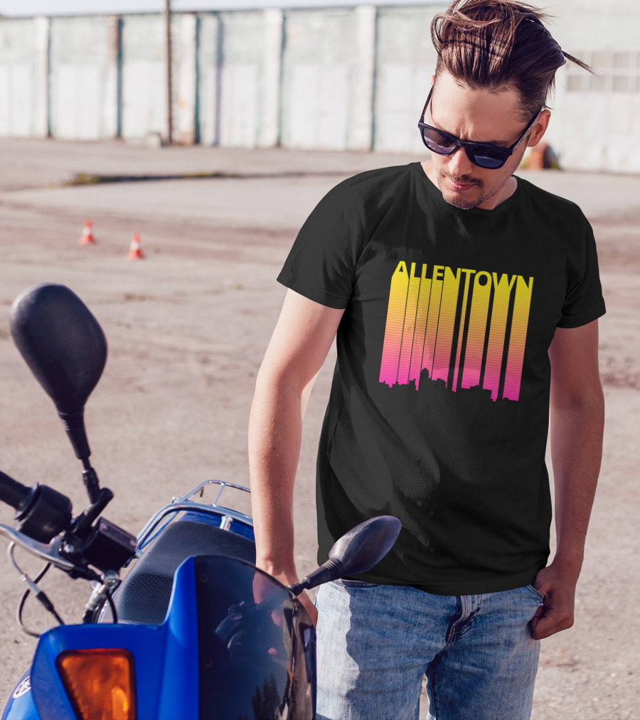 Allentown 1980s Retro Skyline Gradient Yellow Pink T-Shirt