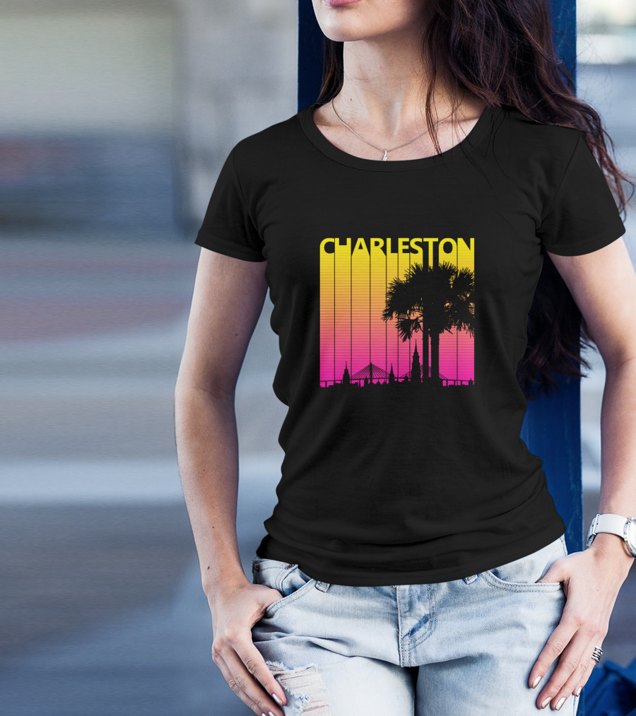 Charleston Skyline Retro 1980s Sunset Palmetto T-Shirt