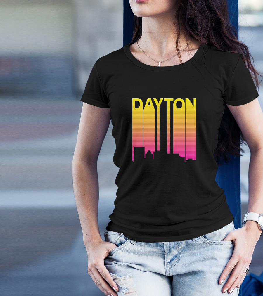 Dayton Skyline Retro 1980s Style Gradient Text T-Shirt