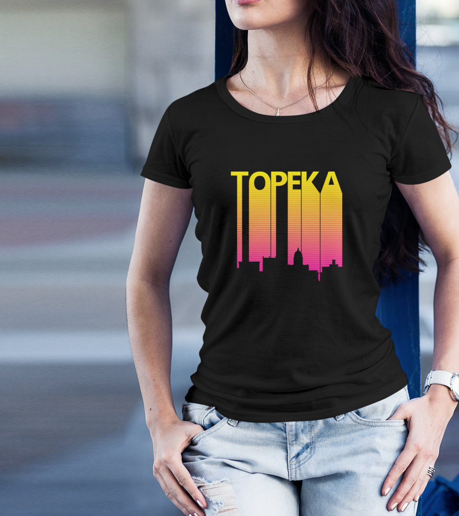 Topeka Skyline Retro 1980s Style Gradient T-Shirt