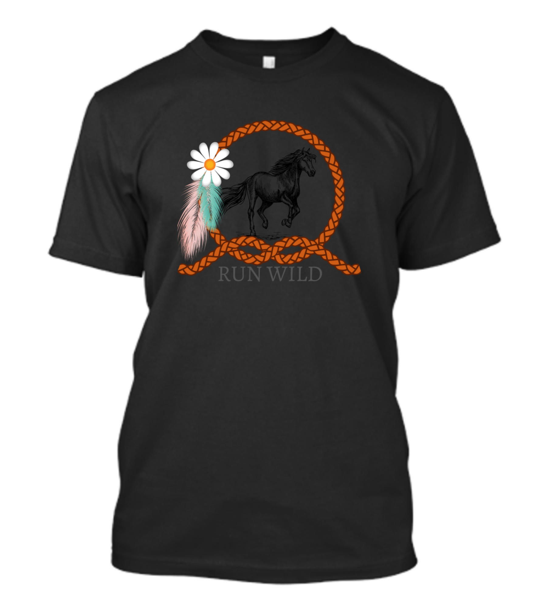 Run Wild Horse Floral Lasso With Daisy And Feather T-Shirt