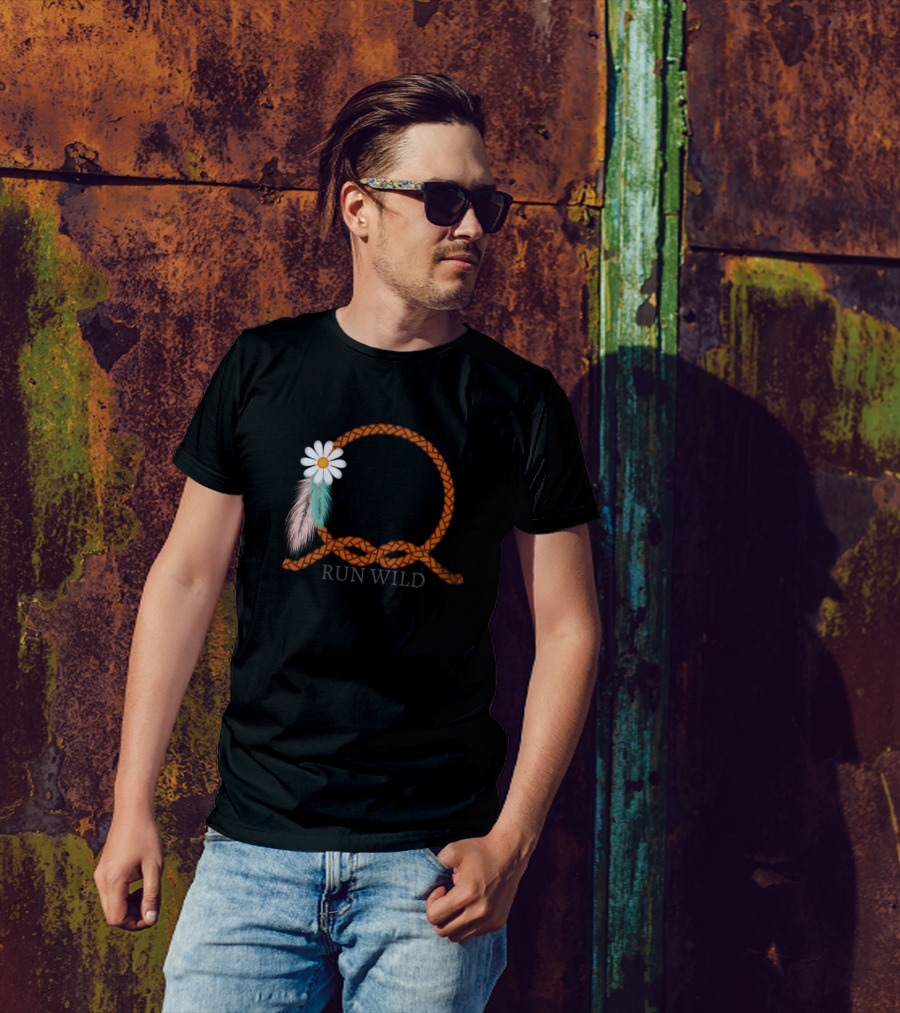 Run Wild Horse Floral Lasso With Daisy And Feather T-Shirt