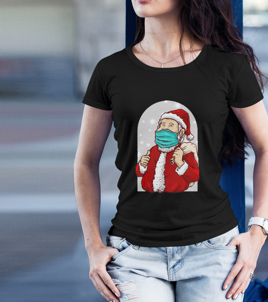 Santa Claus With Mask And Sack Of Gifts During Pandemic Holiday Season T-Shirt
