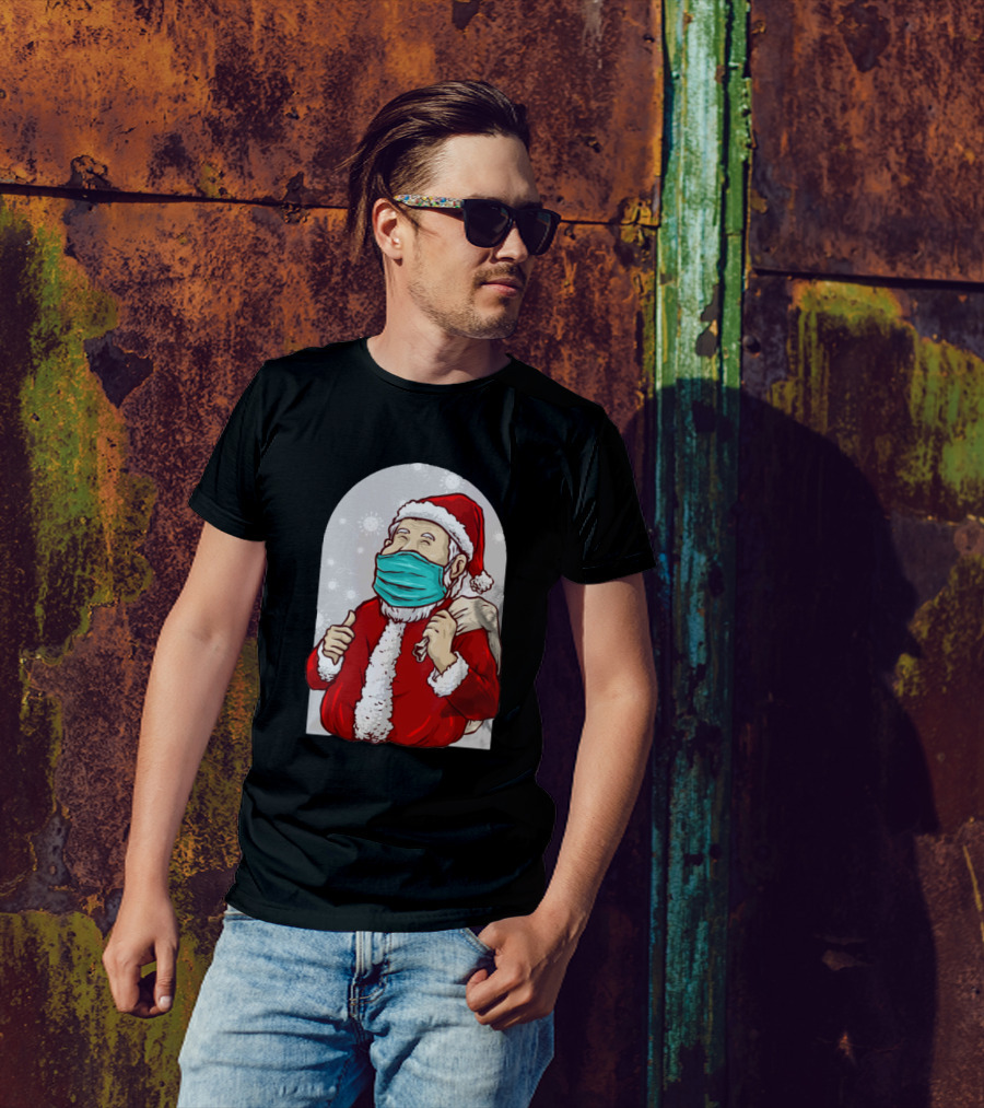 Santa Claus With Mask And Sack Of Gifts During Pandemic Holiday Season T-Shirt