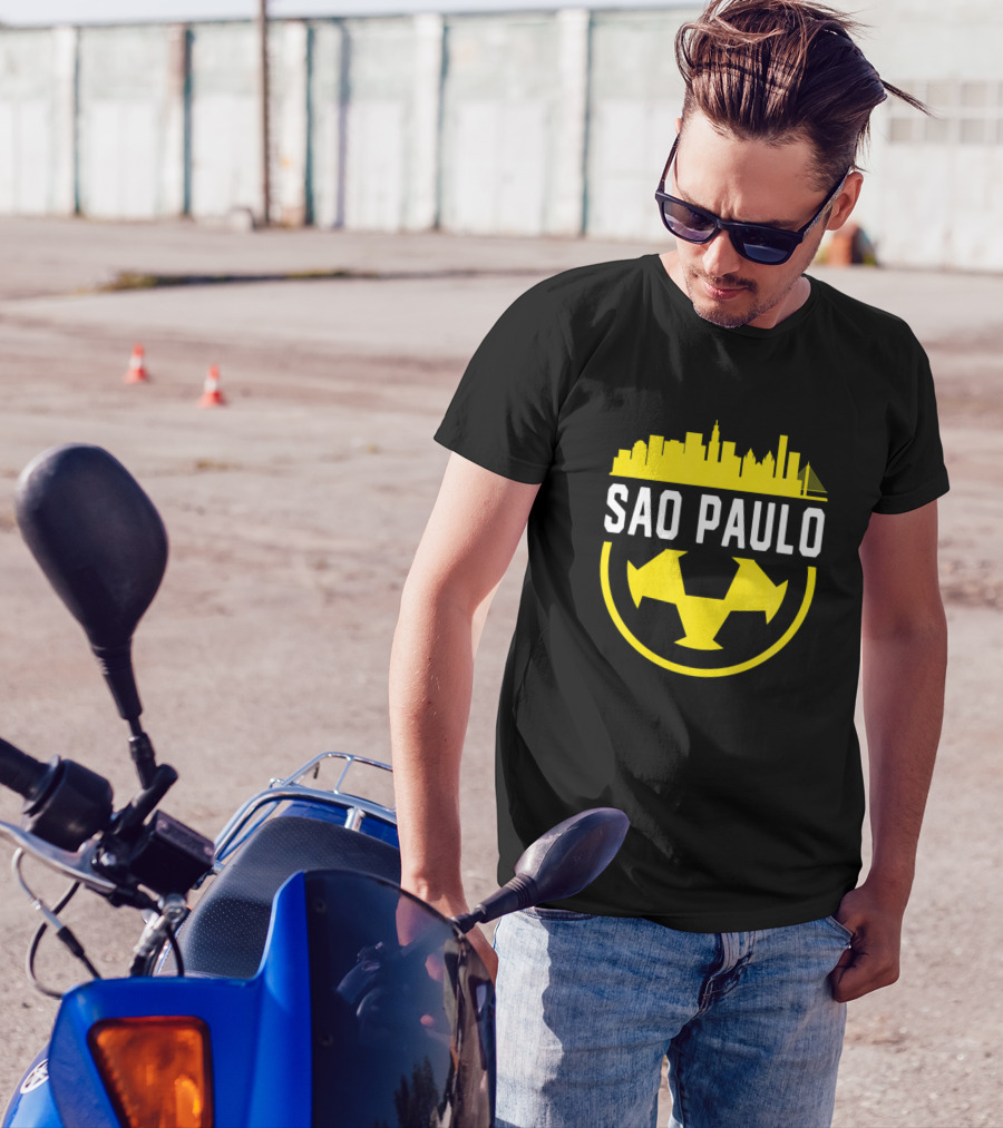 Sao Paulo Soccer Fan Vintage Skyline Yellow T-Shirt
