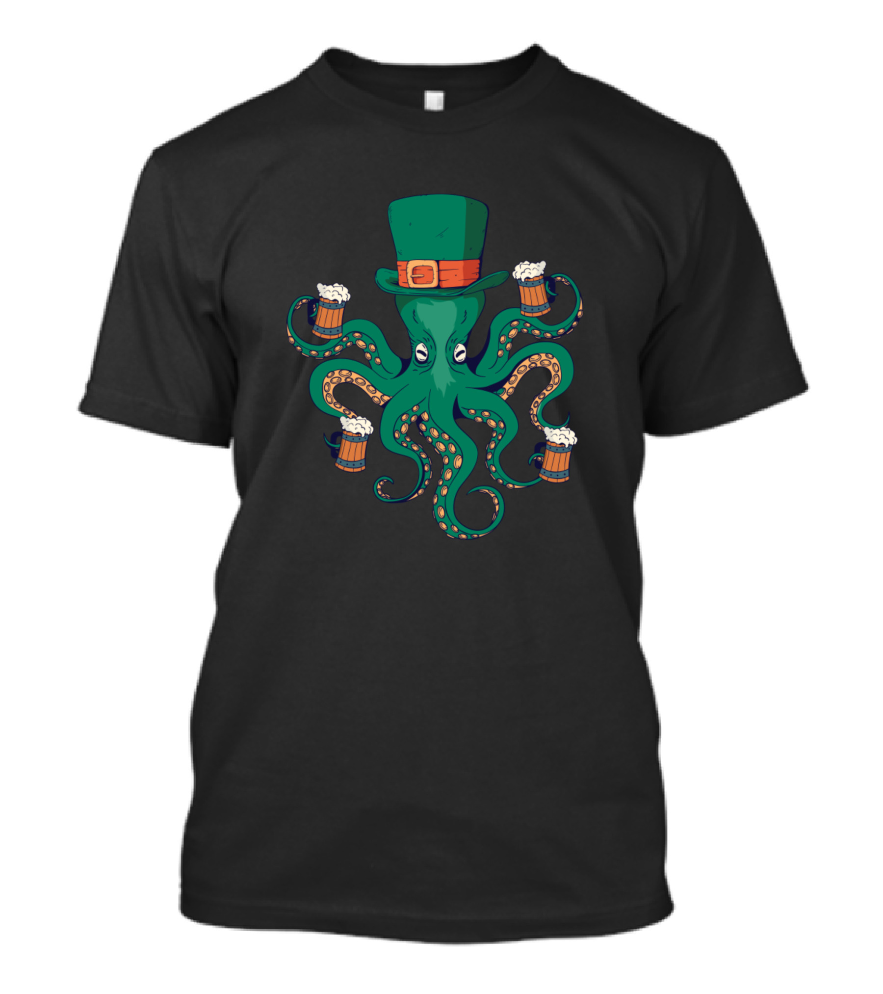 St Patricks Day Octopus Holding Beer In Leprechaun Hat T-Shirt