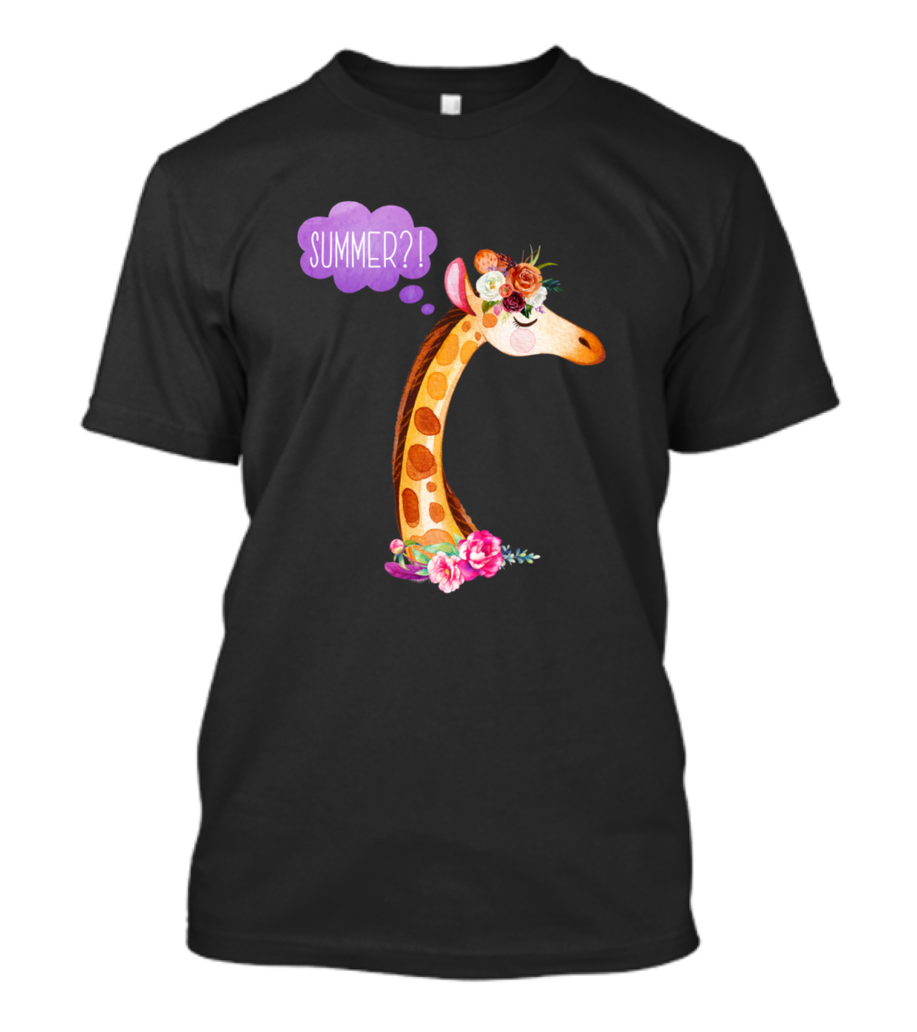 Summer Giraffe With Floral Crown And Thought Bubble T-Shirt
