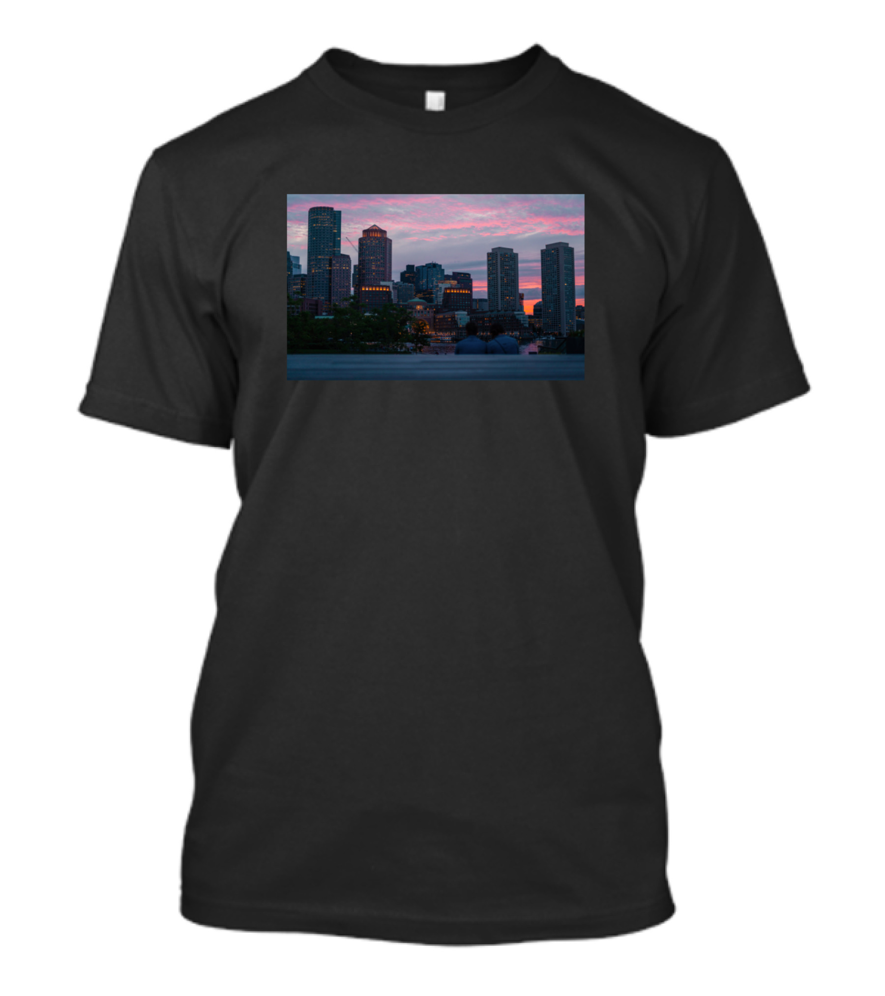 New York City Skyline At Dusk With Skyscrapers And Pink Clouds T-Shirt