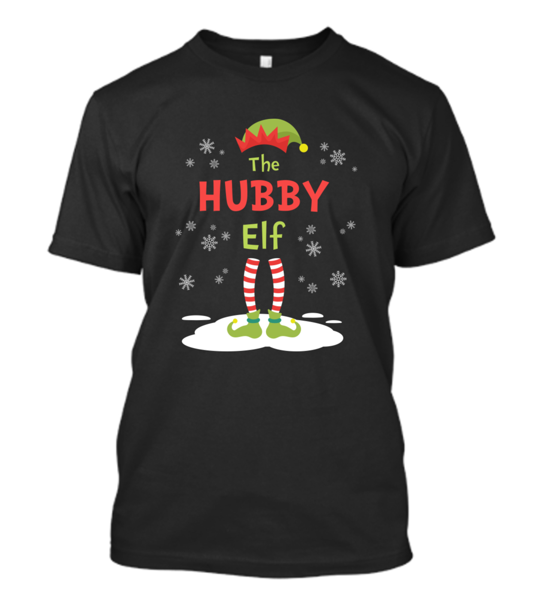 The Hubby Elf Funny Merry Christmas Family Matching Snowflakes Striped Stockings T-Shirt