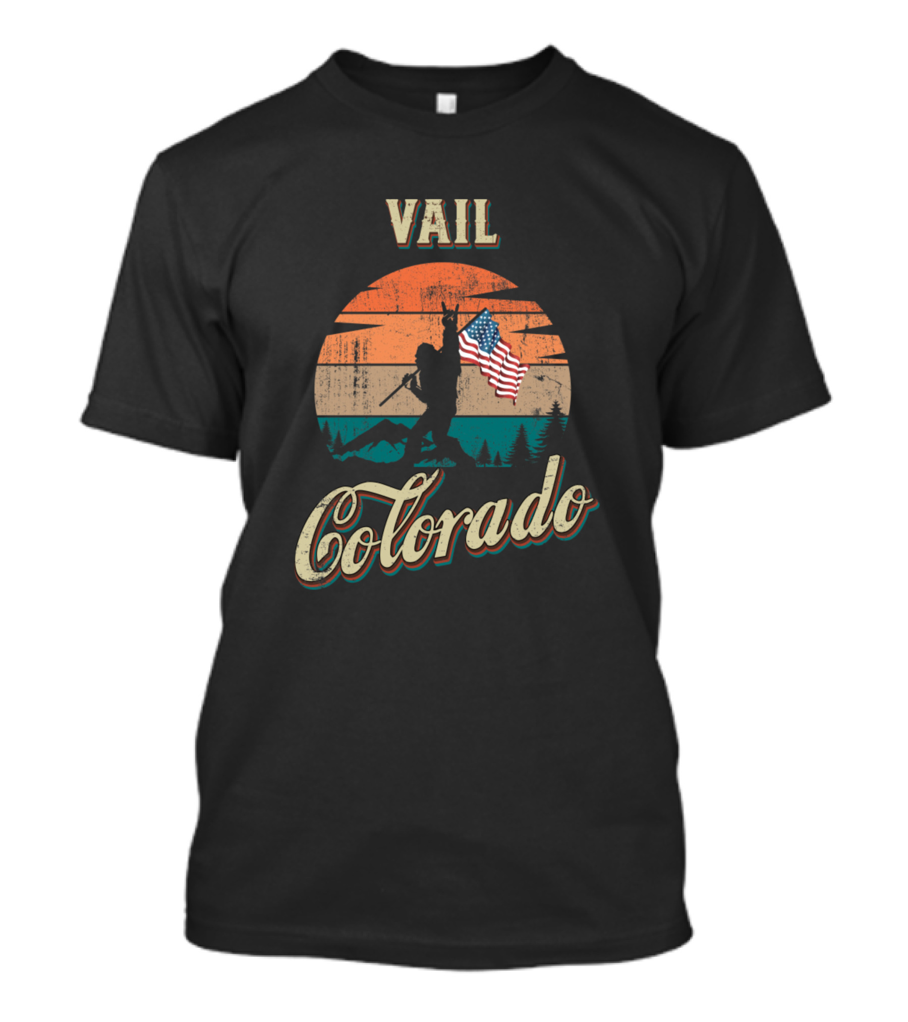 Vail Colorado Vintage Sunset American Flag Mountain Scene T-Shirt