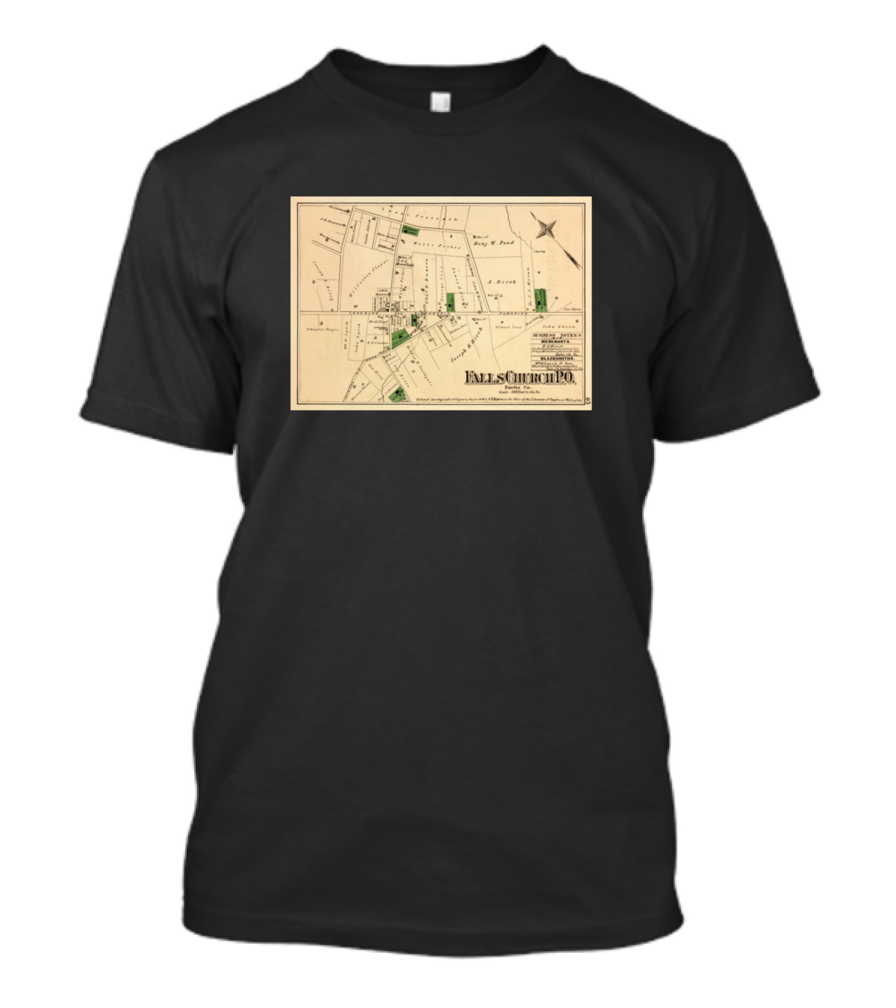 Falls Church Virginia Historic Map 1879 Detailed Property Layout T-Shirt