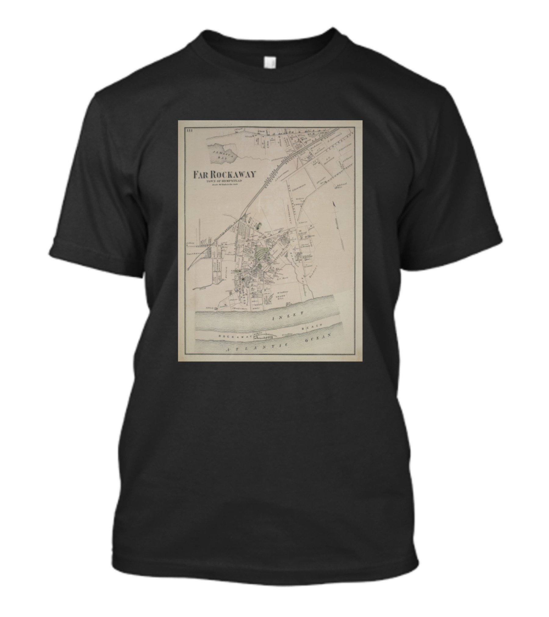 Far Rockaway NY Map 1873 Historic Vintage 19th Century Atlantic Inlet T-Shirt