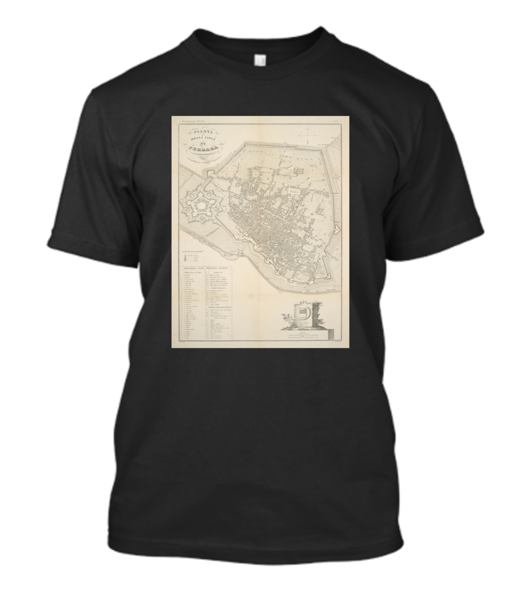 Pianta Della Città Di Ferrara Italy Historical Map T-Shirt