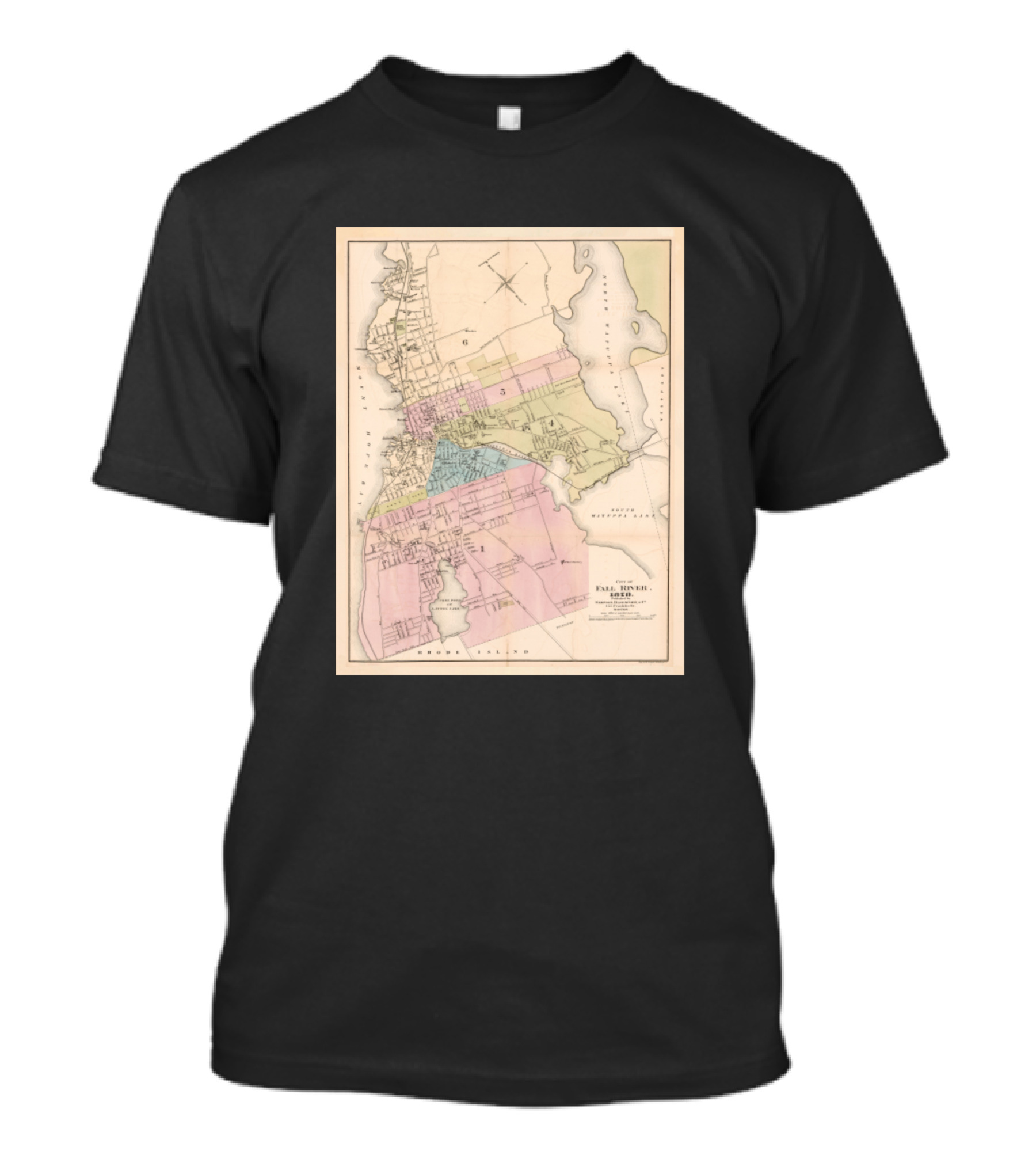 Vintage Map Of Fall River Massachusetts 1878 Spindle City Historic Cartography T-Shirt