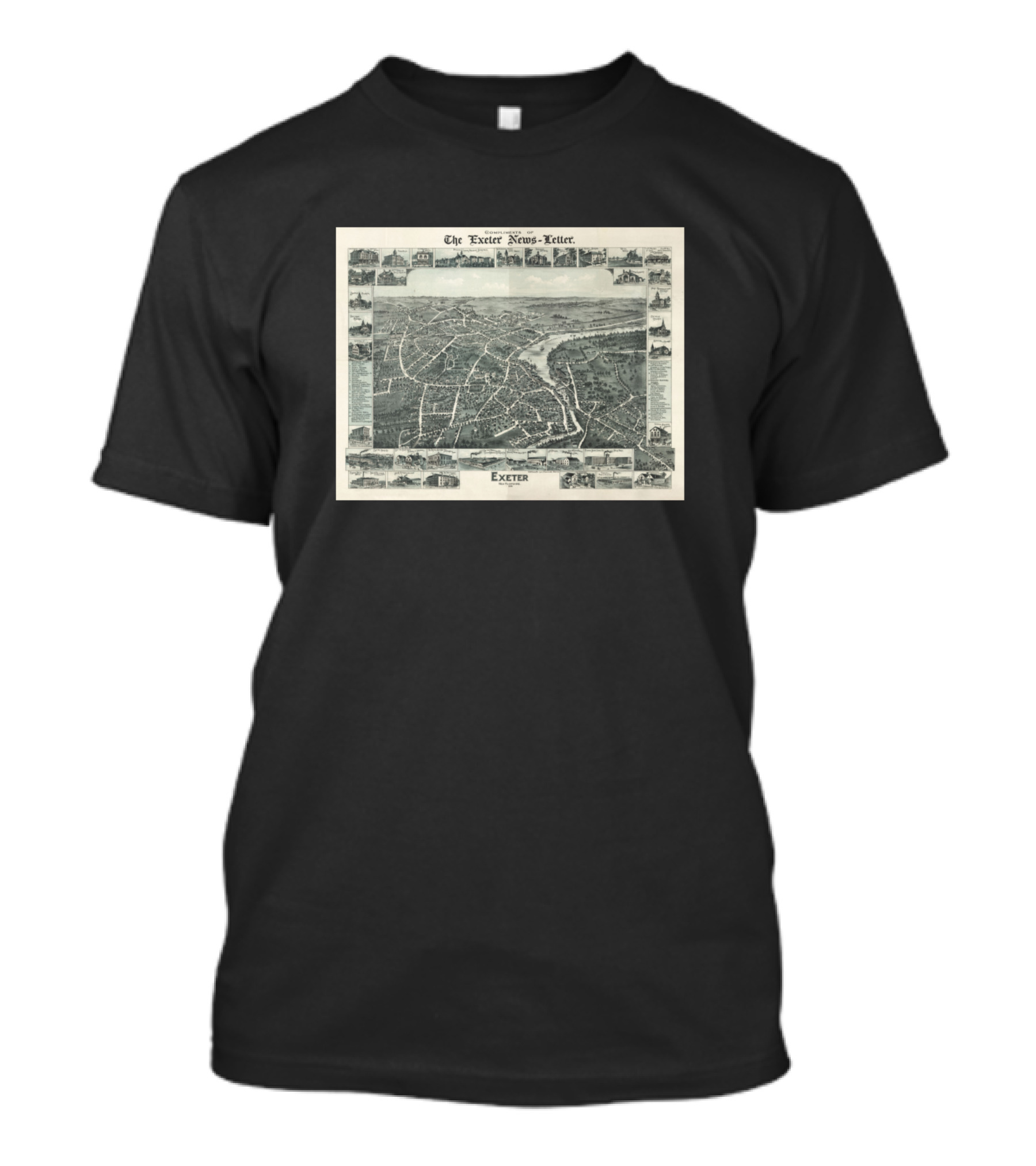 Exeter News-Letter Vintage Pictorial Map 1896 T-Shirt