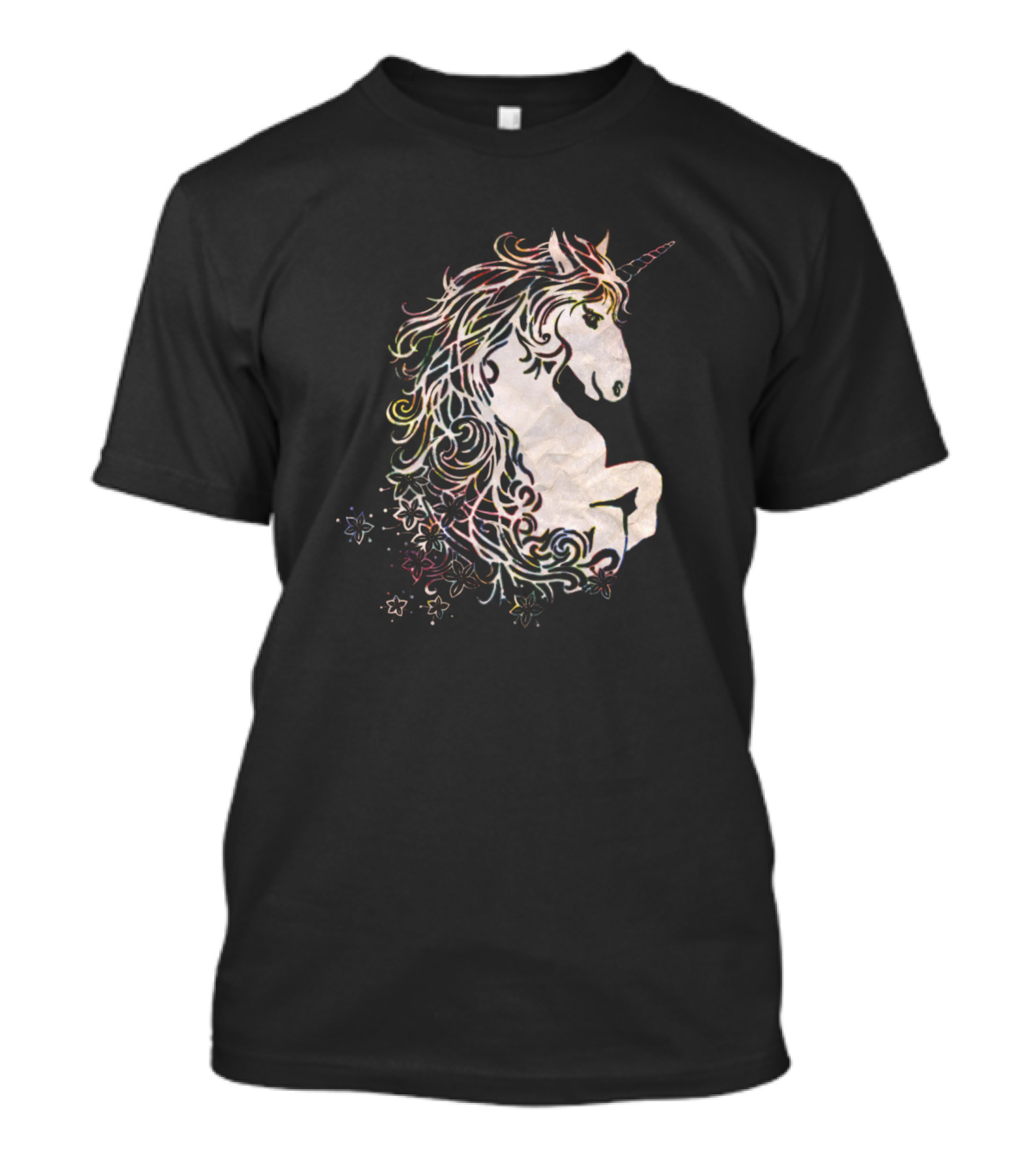 Magical Watercolor Unicorn With Rainbow Flourishes And Star Accents T-Shirt