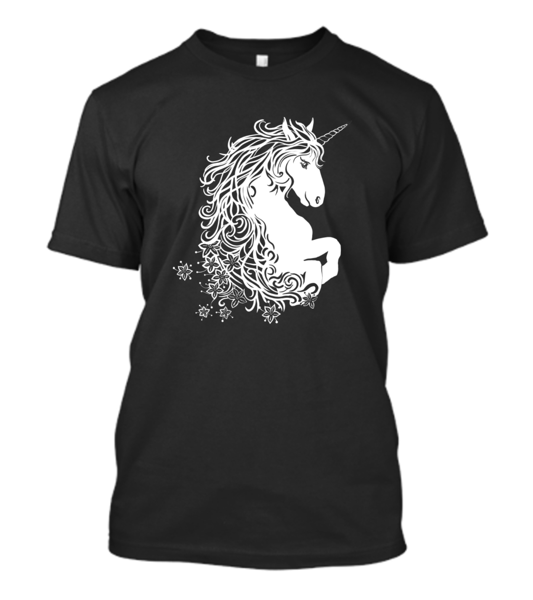 White Unicorn With Floral Swirls Magical Creature T-Shirt
