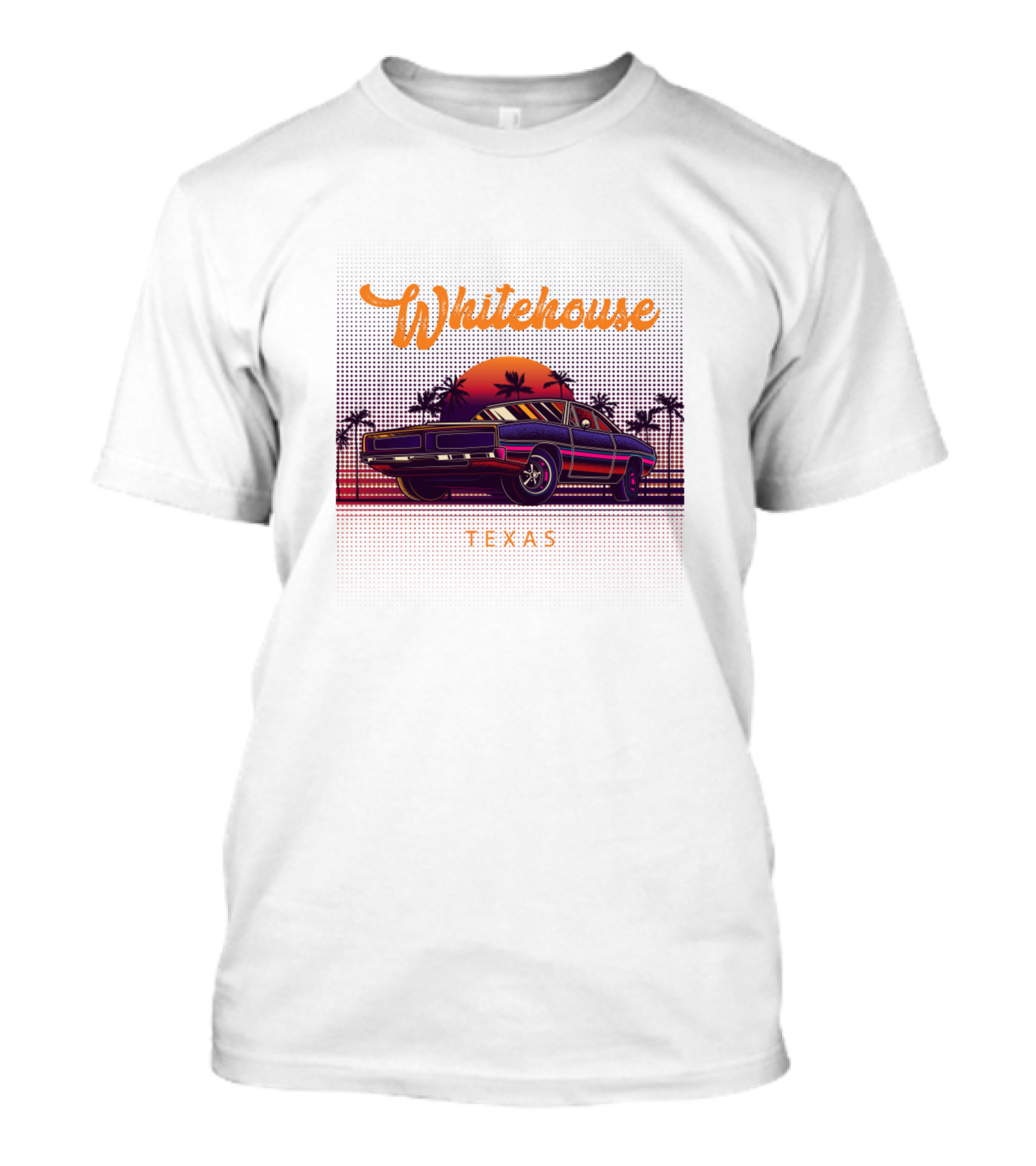 Whitehouse Texas Vintage Muscle Cars Sunset Palm Trees T-Shirt