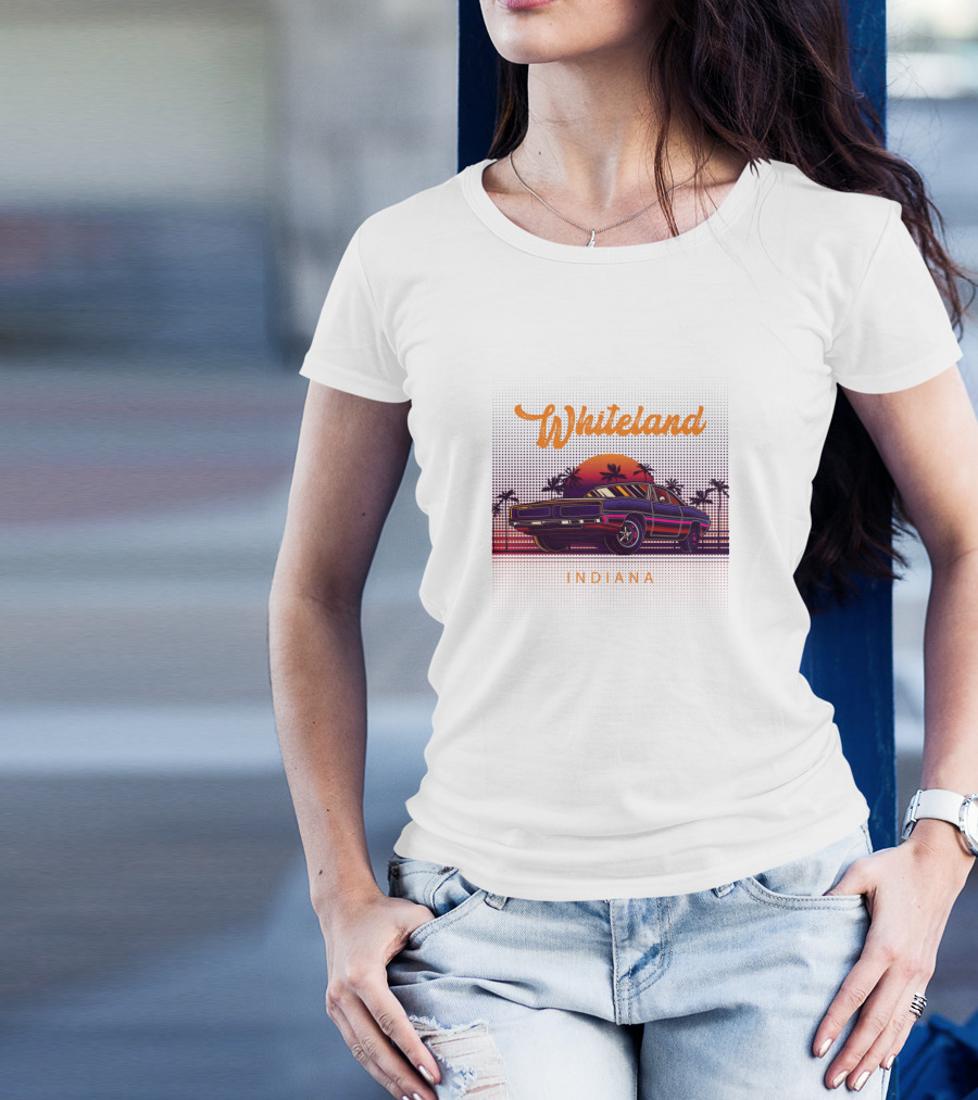 Whiteland Indiana Sunset Vintage Muscle Car Retro Palm Trees T-Shirt