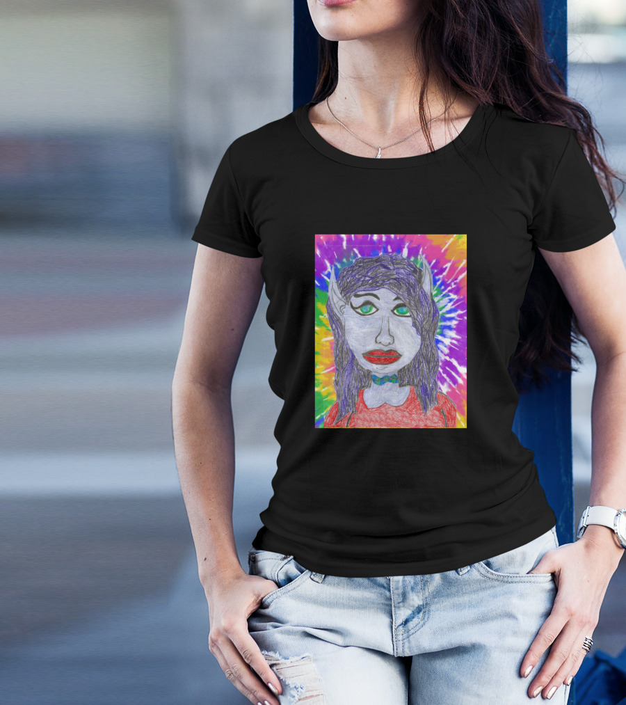 Women Elf Colorful Tie-Dye Background T-Shirt