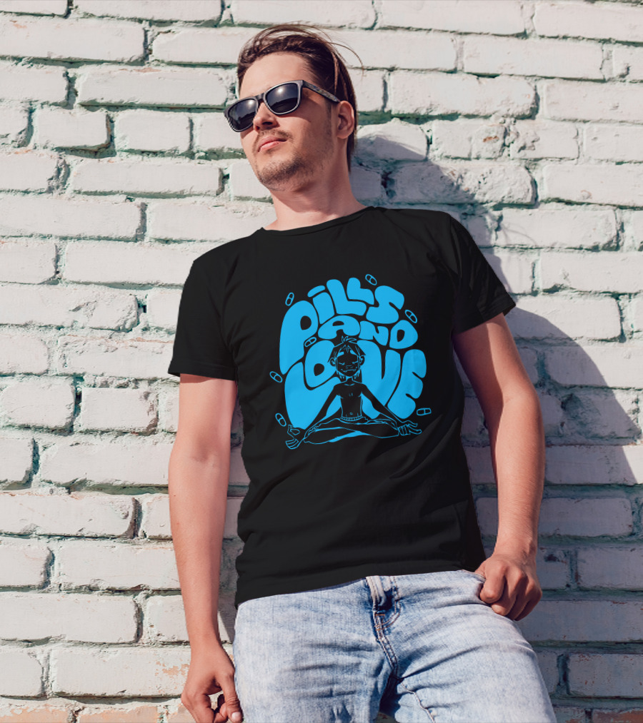 2D Blue Pills And Love Meditating Figure T-Shirt