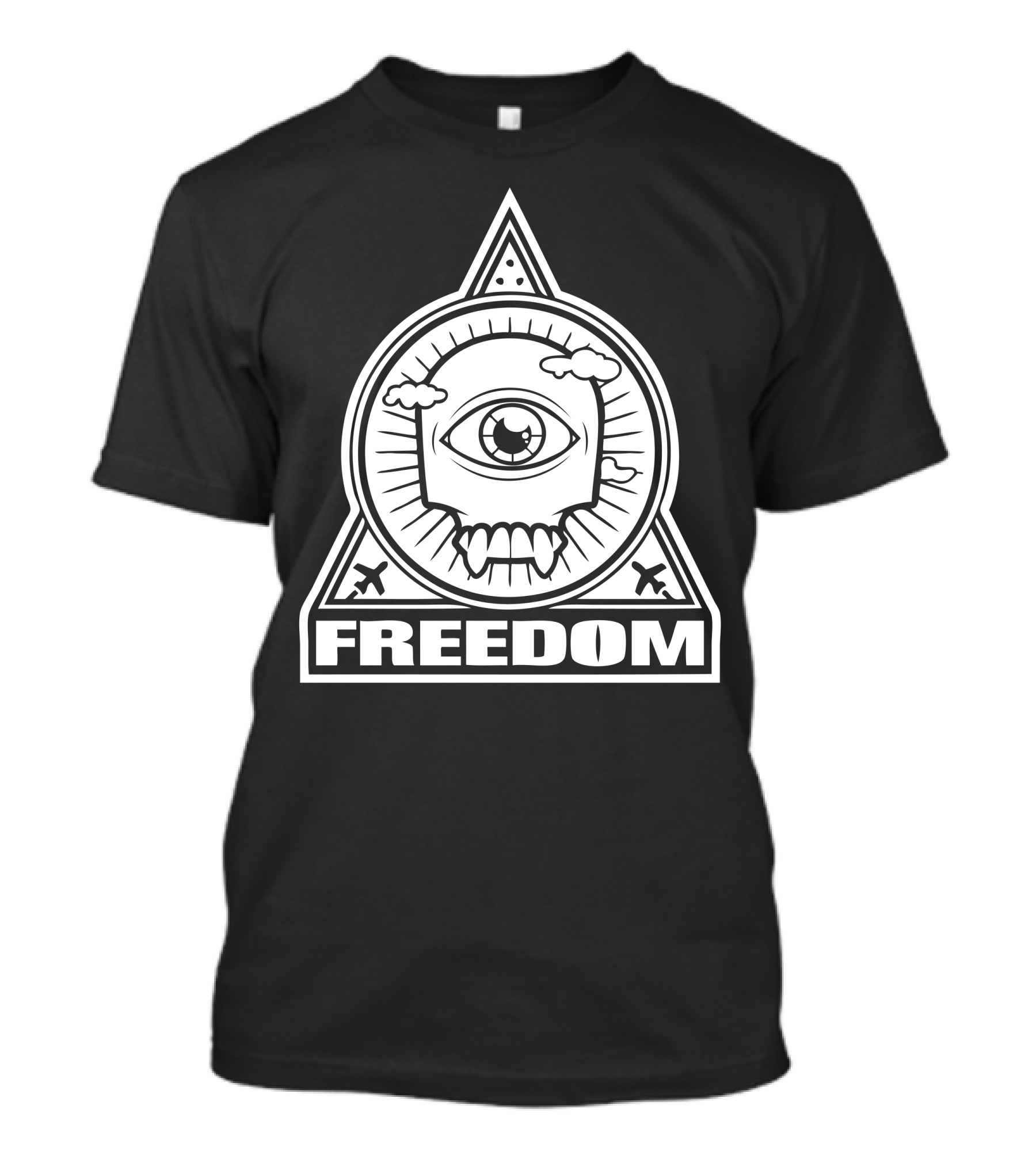 Freedom Eye Pyramid With Clouds And Skulls T-Shirt