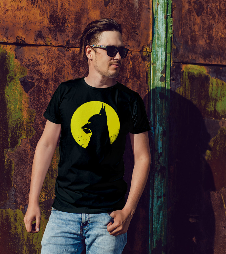 Batdog Silhouette In Yellow Circle T-Shirt