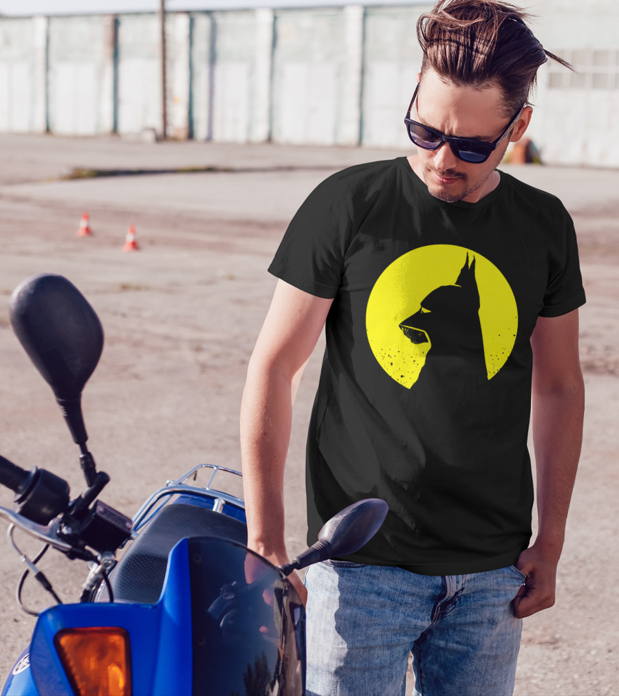 Batdog Silhouette In Yellow Circle T-Shirt