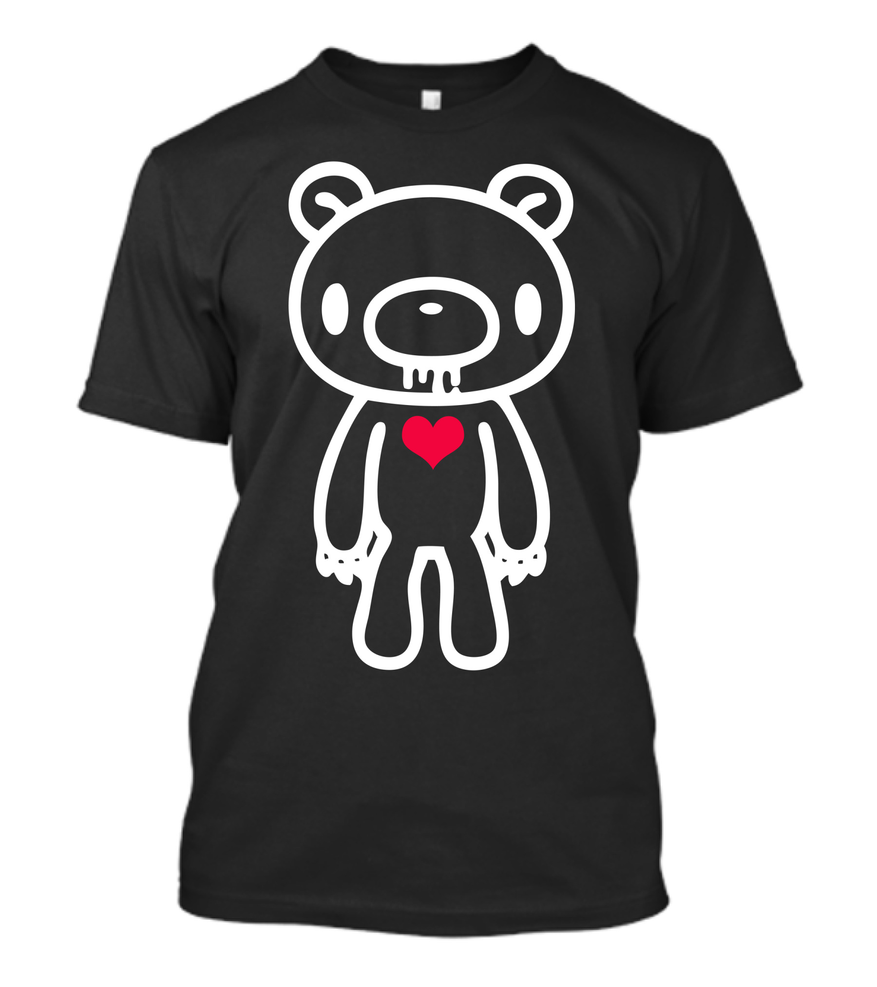 Bear Heart Love Icon Black White Red Heart Outline T-Shirt