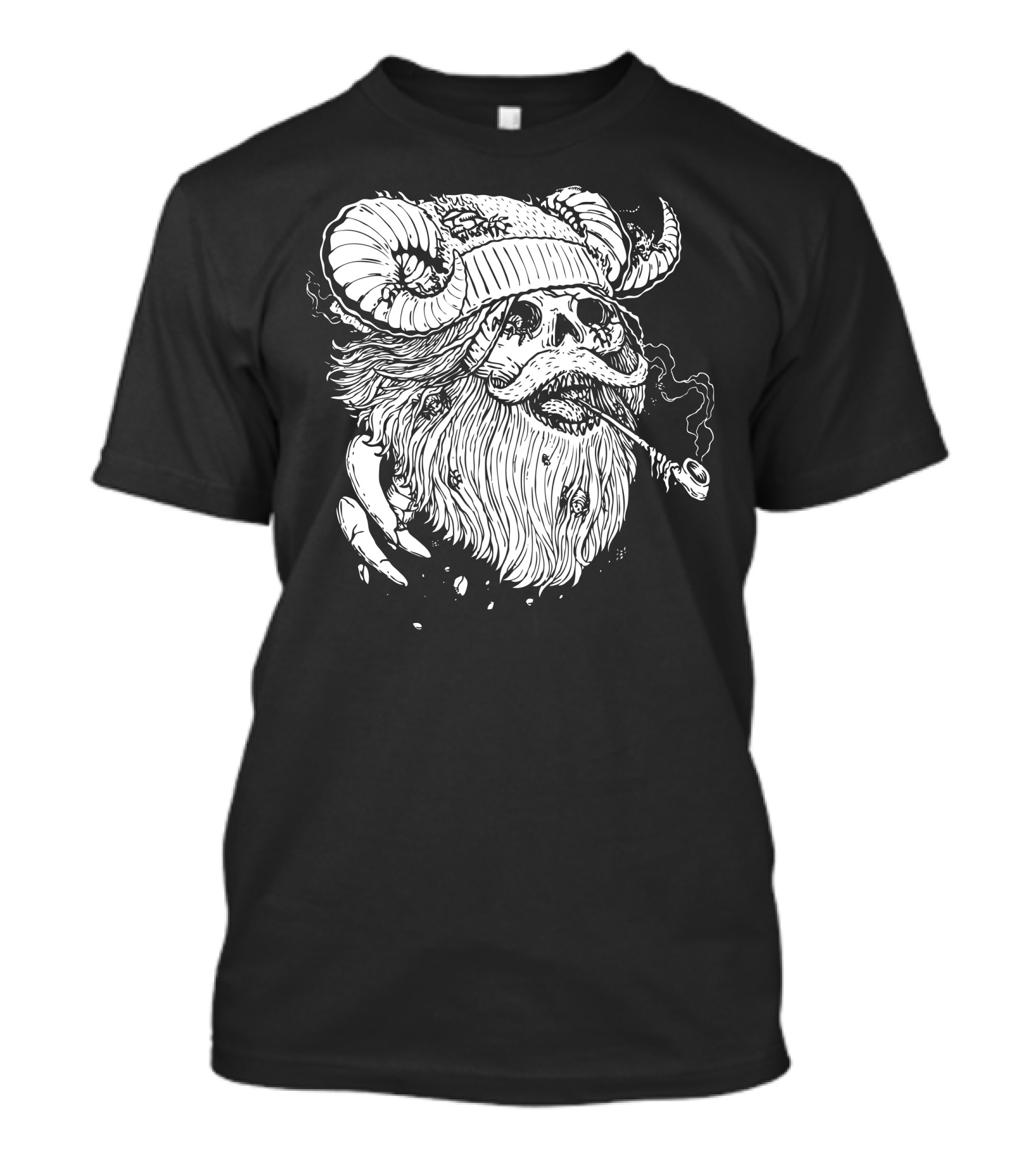 Bearded Skull With Horns Smoking Pipe T-Shirt