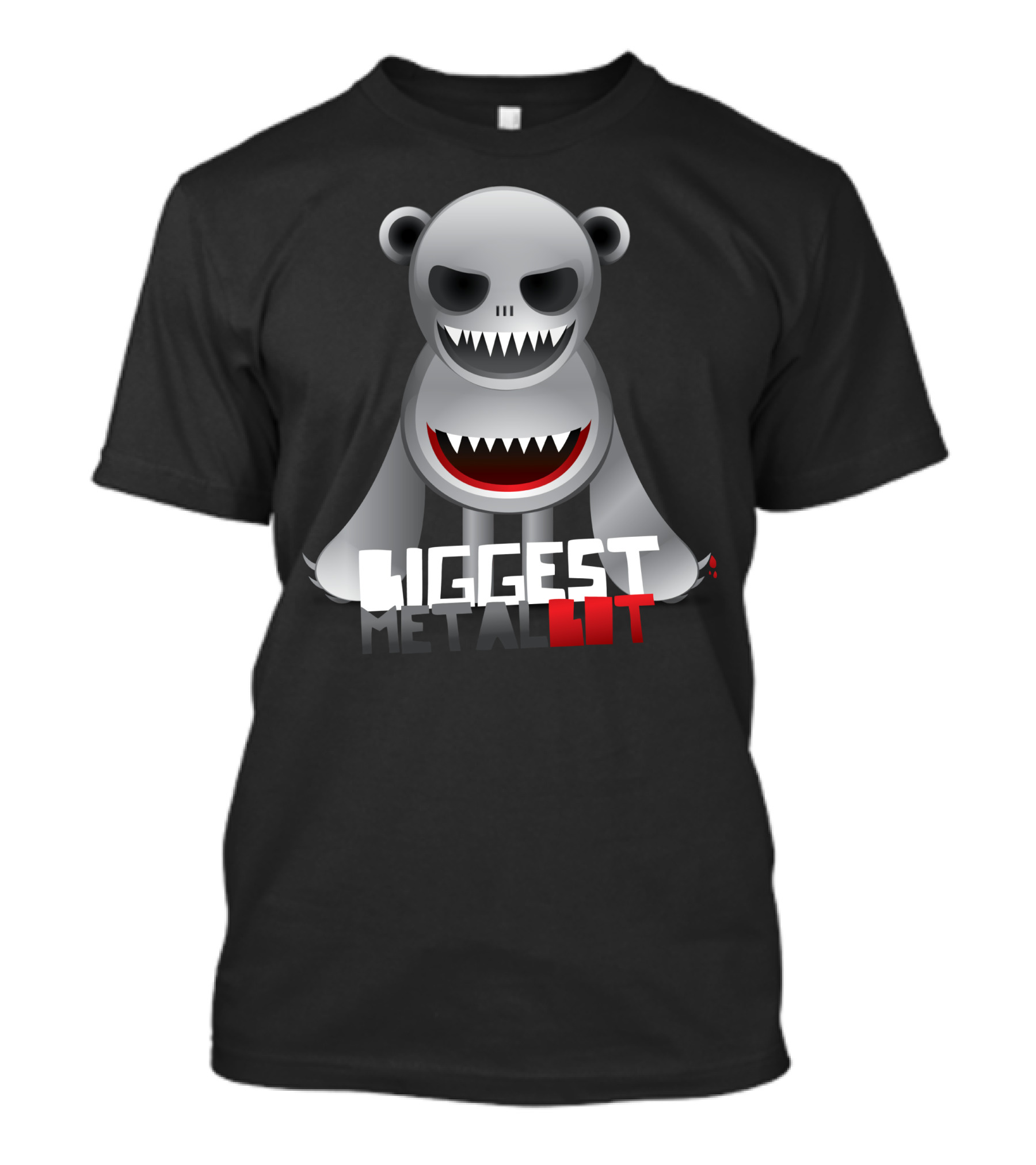 BIGGEST METAL BOT Bear Robot Teeth Black Red T-Shirt