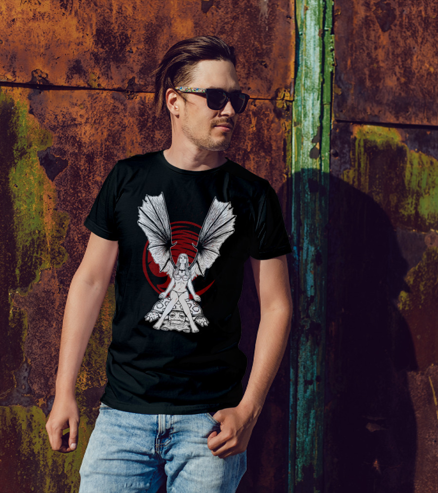 Blood Fairy Winged Creature On Mushroom With Red Circle T-Shirt