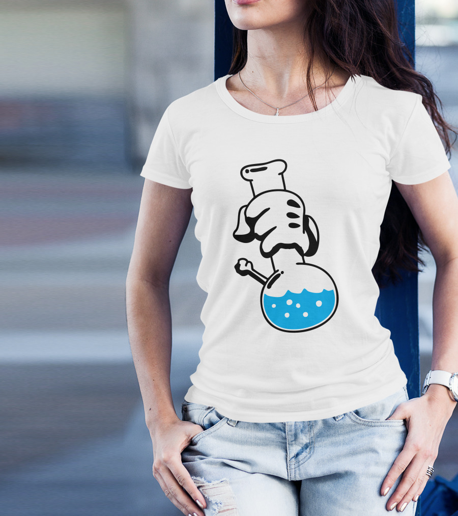Bong Hands Cartoon Gloved Grip With Blue Bubble Water T-Shirt