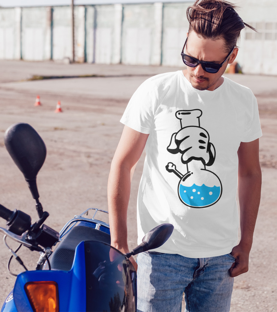 Bong Hands Cartoon Gloved Grip With Blue Bubble Water T-Shirt